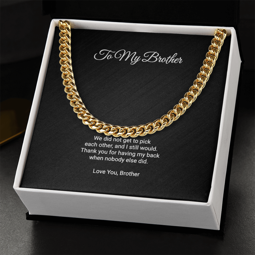 To My Brother Necklace - Thank You For Having My Back, Cuban Link Chain Gift For Brother From Brother Or Sister
