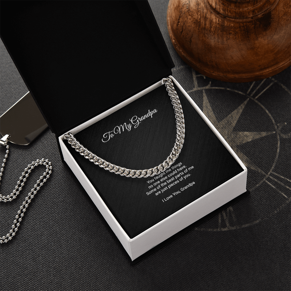 To My Grandpa Necklace - Some Of The Best Parts Of Me Are Pieces Of You, Cuban Link Chain Gift For Grandpa Grandfather