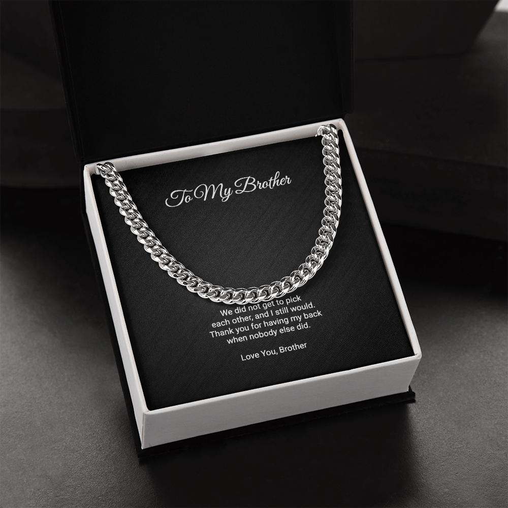 To My Brother Necklace - Thank You For Having My Back, Cuban Link Chain Gift For Brother From Brother Or Sister