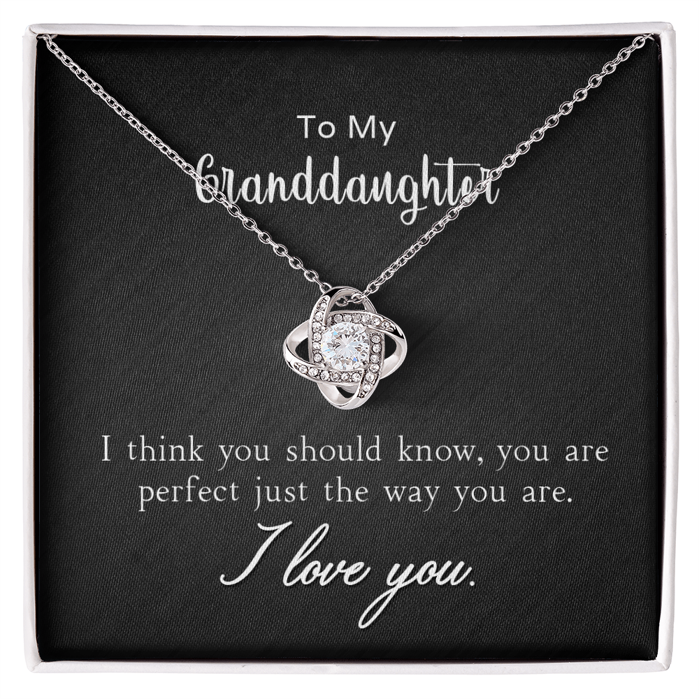 To My Granddaughter Necklace - Perfect Just The Way You Are, Love Knot Pendant Gift From Grandma