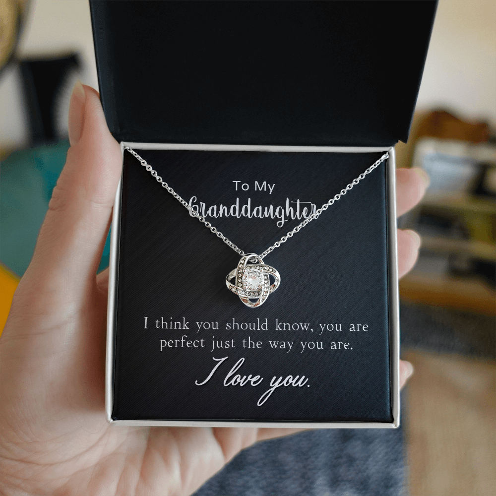 To My Granddaughter Necklace - Perfect Just The Way You Are, Love Knot Pendant Gift From Grandma