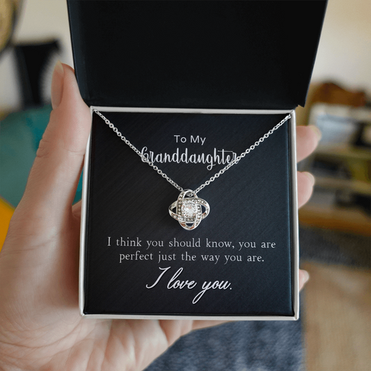 To My Granddaughter Necklace - Perfect Just The Way You Are, Love Knot Pendant Gift From Grandma