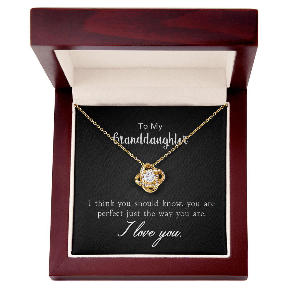 To My Granddaughter Necklace - Perfect Just The Way You Are, Love Knot Pendant Gift From Grandma