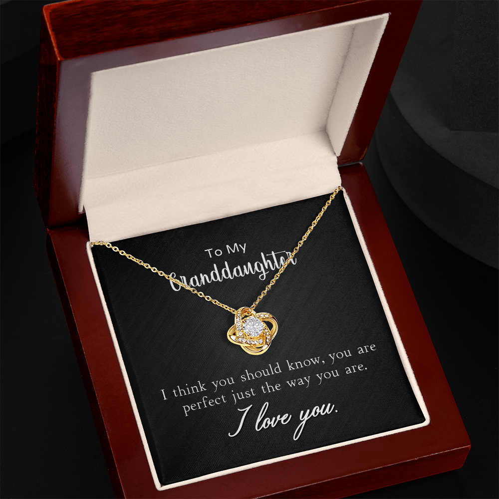 To My Granddaughter Necklace - Perfect Just The Way You Are, Love Knot Pendant Gift From Grandma